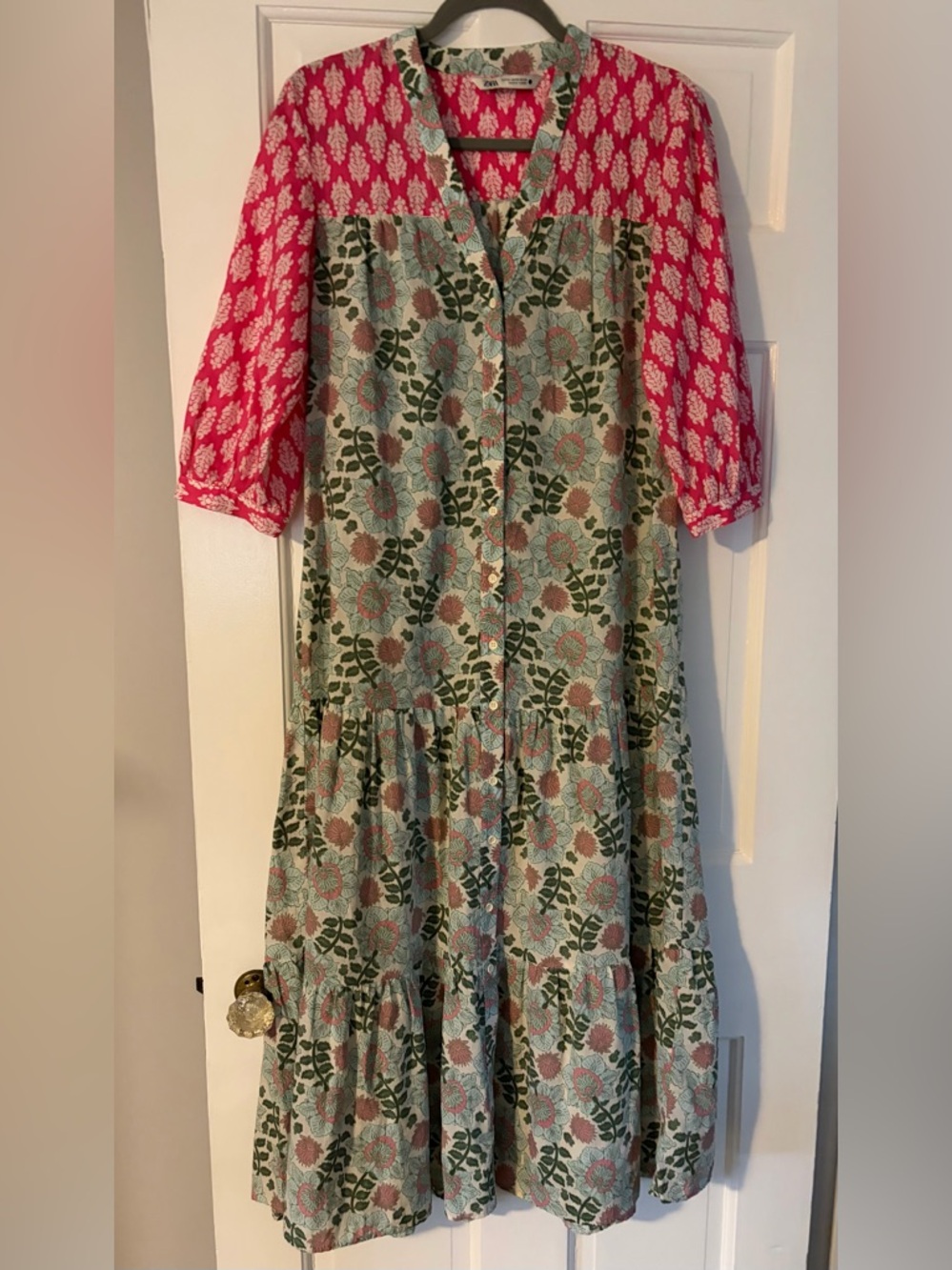 ZARA MS SZ XS MULTI-COLOR FLORAL MIXED PRINT BUTTON FRONT PALOMA MIDI DRESS